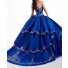 Ball Gown Royal Blue Satin Prom Dress With Gold Embroidery Corset Back
