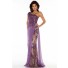 One Shoulder Long Purple Tulle Lace Sequin Beaded Special Occasion Evening Dress