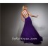 Pretty One Shoulder Long Purple Chiffon Evening Prom Dress With Beading Straps
