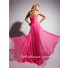 Pretty Strapless Long Hot Pink Chiffon Prom Dress With Beading 
