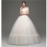 Puffy Ball Gown Keyhole Open Back Champagne Satin Lace Wedding Dress Bow Sash