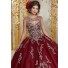 Quinceanera Dress Ball Gown Burgundy Tulle Beaded Cut Out Prom Dress