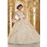 Quinceanera Dress Ball Gown Champagne Tulle Lace Beaded Prom Dress Long Sleeve Cold Shoulder