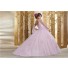 Quinceanera Dress Ball Gown Lilac Tulle Lace Beaded Prom Dress Long Sleeve Cold Shoulder