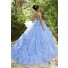 Quinceanera Dress Ball Gown Prom Dress Light Blue Lace Flower With Straps