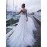 Romantic Wedding Dress Flowing Tulle Lace Illusion Neckline With Buttons
