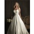 Royal A line sweetheart court train satin plus size vintage wedding dress with pleats and buttons