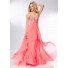 A Line Sweetheart Neckline Long Coral Chiffon Beaded Party Prom Dress Open Back