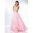 A Line Sweetheart Neckline Long Light Pink Chiffon Beaded Party Prom Dress Open Back