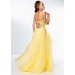 A Line Sweetheart Neckline Long Yellow Chiffon Beaded Party Prom Dress Open Back