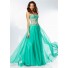 A Line Sweetheart Sheer See Through Corset Long Green Chiffon Beaded Prom Dress