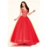Sexy Ball Gown V Neck Coral Tulle Lace Beaded Prom Dress