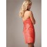 Sexy column sweetheart mini coral silk satin bridesmaid dress with flowers back