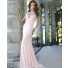 Sexy Front Keyhole Backless Long Light Pink Chiffon Beaded Prom Dress With Straps