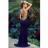 Sexy Front Keyhole Backless Long Navy Blue Chiffon Beaded Prom Dress With Straps