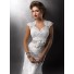 Sexy Sheath Cap Sleeves Vintage Lace Wedding Dresses With Open Back Buttons Belt