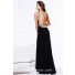 Sheath Scoop Neck Backless Long Black Chiffon Formal Evening Prom Dress With Straps