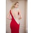 Sheer Illusion Tulle Neckline see through Back Long Red Jersey Beaded Prom Dress 