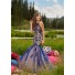 Stunning Mermaid High Neck Navy Tulle Embroidery Prom Dress