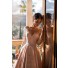 Stunning A Line Wedding Dress Champagne Satin Lace With Long Sleeves Illusion Neckline