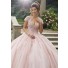 Stunning Ball Gown Prom Dress Blush Pink Tulle Beaded Quinceanera Dress Cold Shoulder Drop Waist