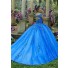 Stunning Ball Gown Prom Dress Sky Blue Tulle Lace Quinceanera Dress Open Back