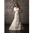Trumpet Mermaid square neck tiered lace modest wedding dress with short sleeves