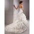 Unique A Line Strapless Layered Ivory Organza Floral Wedding Dress With Train
