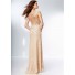 Unique Sexy Illusion Neckline Sheer See Through Back Champagne Lace Prom Dress With Slit